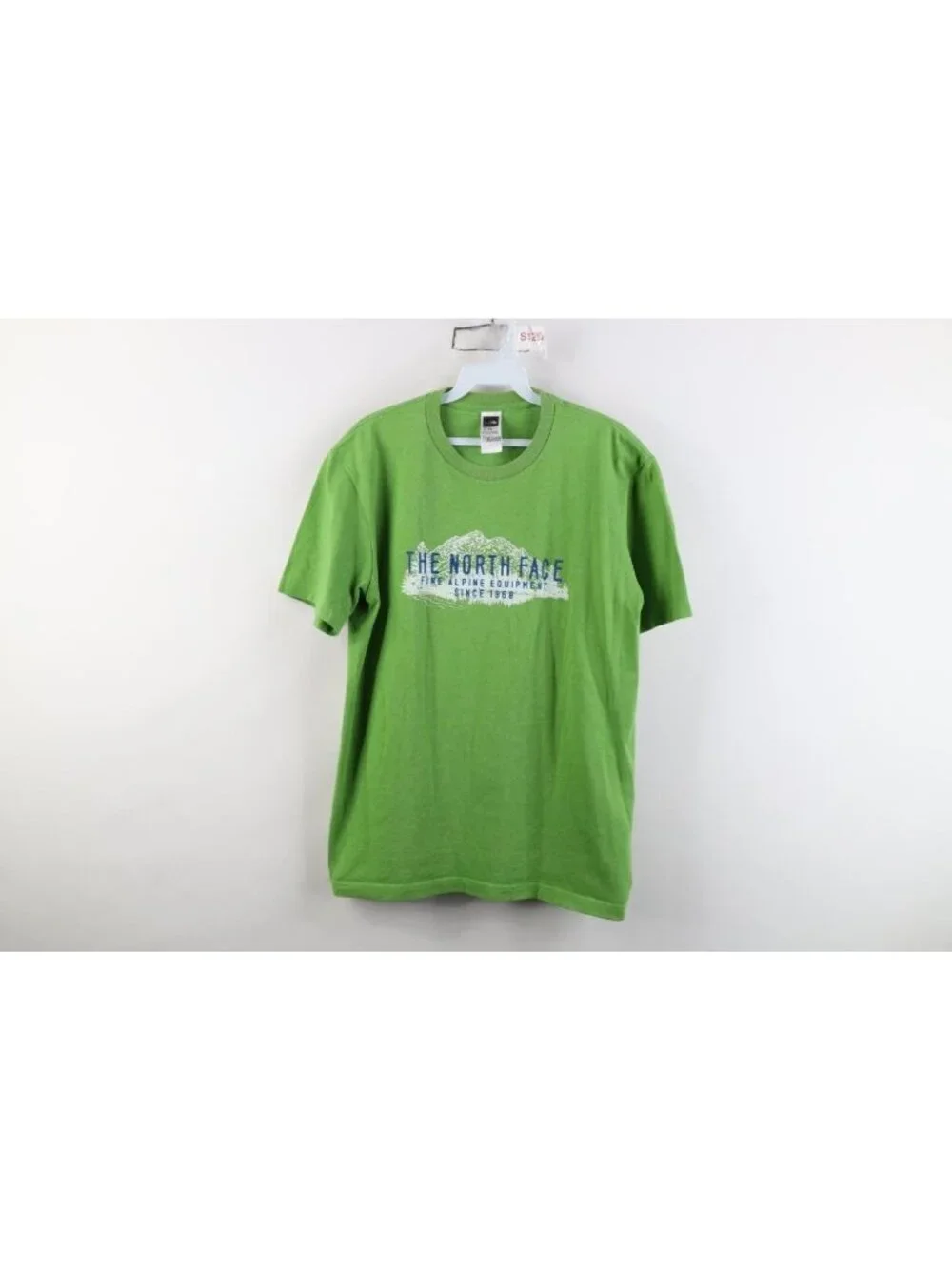 Vintage Y2K The North Face Mens Medium Spell Out Mountains T-Shirt Lime Green